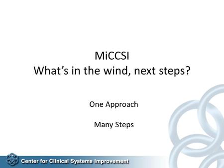 MiCCSI What’s in the wind, next steps? One Approach Many Steps.