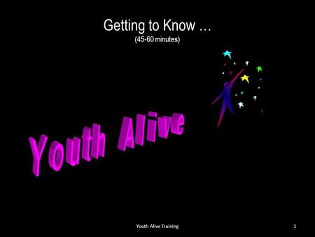 Getting to Know … Getting to Know … (45-60 minutes) Youth Alive Training1.