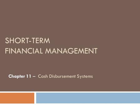 Short-Term Financial Management