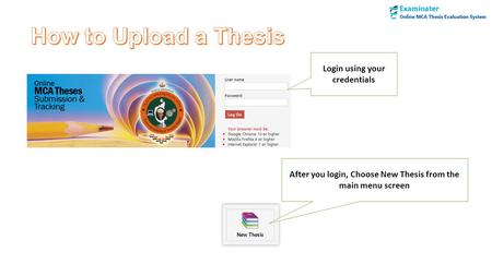 After you login, Choose New Thesis from the main menu screen Login using your credentials.