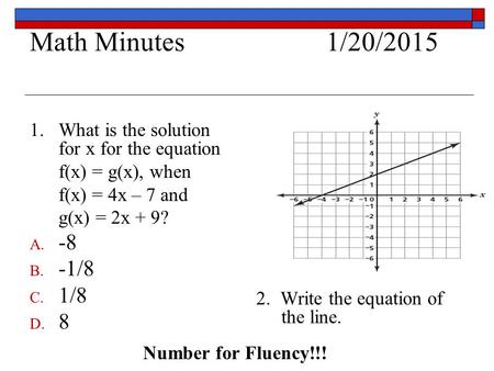 Math Minutes 			1/20/2015 2.  Write the equation of the line.