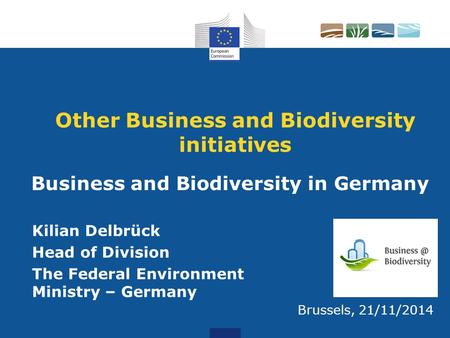 Other Business and Biodiversity initiatives Kilian Delbrück Head of Division The Federal Environment Ministry – Germany Brussels, 21/11/2014 Business and.