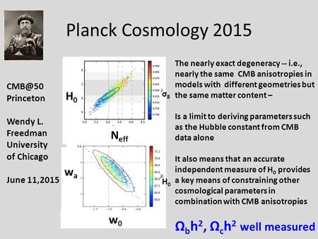 Planck Cosmology 2015 The nearly exact degeneracy -- i.e., nearly the same CMB anisotropies in models with different geometries but the same matter content.