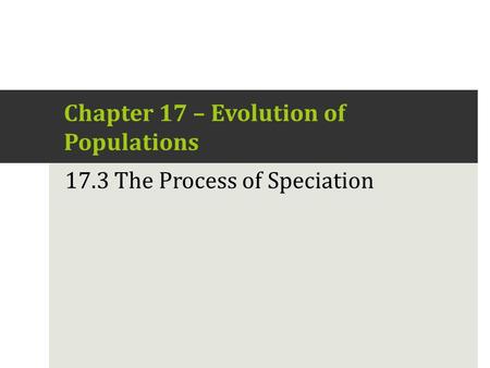 Chapter 17 – Evolution of Populations