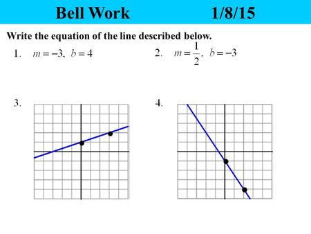 Bell Work			1/8/15 Write the equation of the line described below.