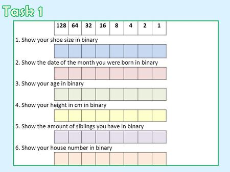 Task Show your shoe size in binary