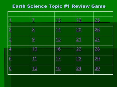 Earth Science Topic #1 Review Game