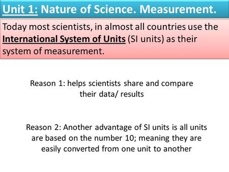 Reason 1: helps scientists share and compare their data/ results