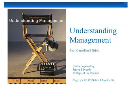 Understanding Management First Canadian Edition Slides prepared by Janice Edwards College of the Rockies Copyright © 2009 Nelson Education Ltd.