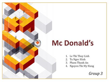 Mc Donald’s Group 3 1.Le Thi Thuy Linh 2.Tu Ngoc Hinh 3.Pham Thanh An 4.Nguyen Thi My Hang.