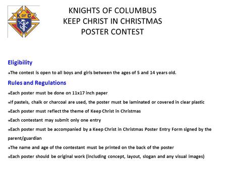 KNIGHTS OF COLUMBUS KEEP CHRIST IN CHRISTMAS POSTER CONTEST