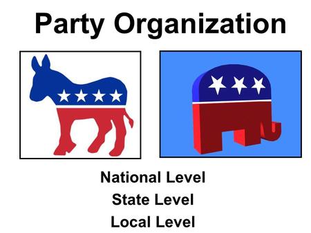 Party Organization National Level State Level Local Level.