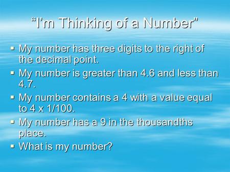 “I’m Thinking of a Number”