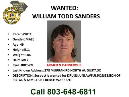 WANTED: WILLIAM TODD SANDERS