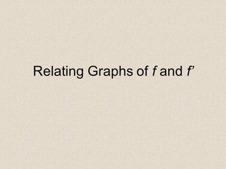 Relating Graphs of f and f’