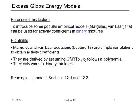Excess Gibbs Energy Models