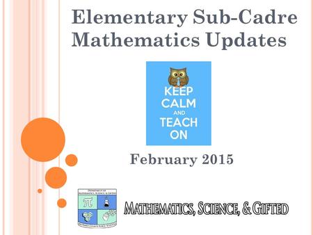 Elementary Sub-Cadre Mathematics Updates