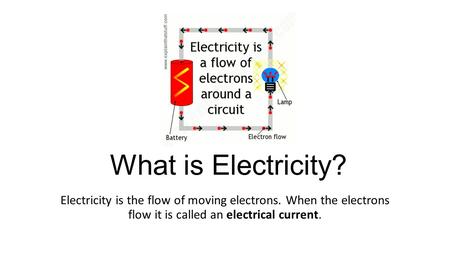 What is Electricity? Electricity is the flow of moving electrons. When the electrons flow it is called an electrical current.