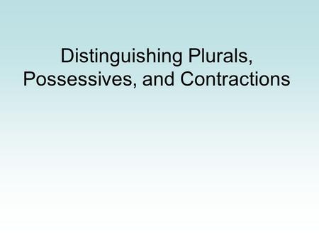Distinguishing Plurals, Possessives, and Contractions