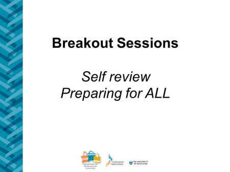 Breakout Sessions Self review Preparing for ALL. Purpose To meet other schools in your ALLS cluster To critically inquire into the effectiveness of current.