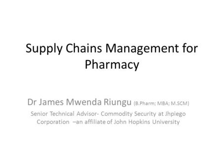 Supply Chains Management for Pharmacy