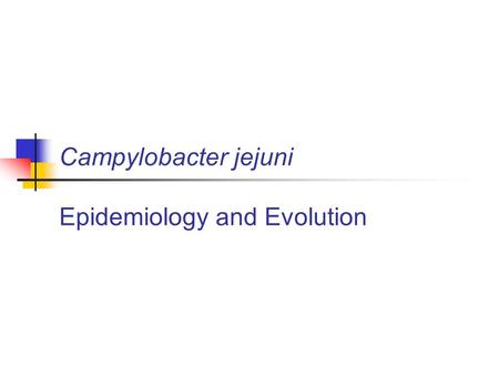 Campylobacter jejuni Epidemiology and Evolution. Veterinary Training Research Initiative Food-borne zoonotic pathogens: Transmission, pathogen evolution.