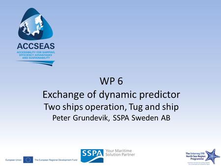 WP 6 Exchange of dynamic predictor Two ships operation, Tug and ship Peter Grundevik, SSPA Sweden AB.