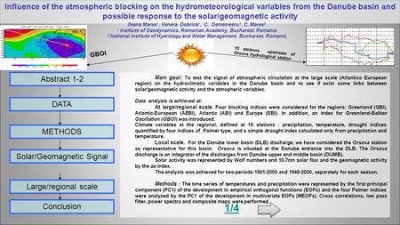 Influence of the atmospheric blocking on the hydrometeorological variables from the Danube basin and possible response to the solar/geomagnetic activity.