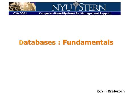 C20.0001 Computer-Based Systems for Management Support Kevin Brabazon D atabases : Fundamentals.