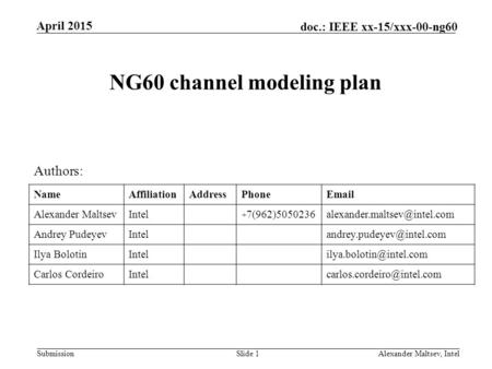 NG60 channel modeling plan