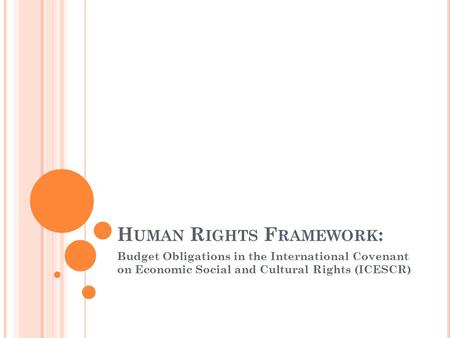H UMAN R IGHTS F RAMEWORK : Budget Obligations in the International Covenant on Economic Social and Cultural Rights (ICESCR)