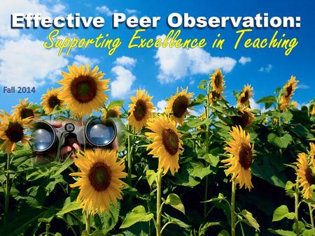 Effective Peer Observation:. Following this session, participants should be able to: identify characteristics of effective teaching in various settings.