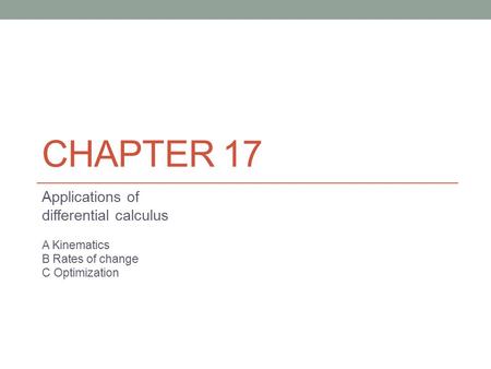 Chapter 17 Applications of differential calculus A Kinematics