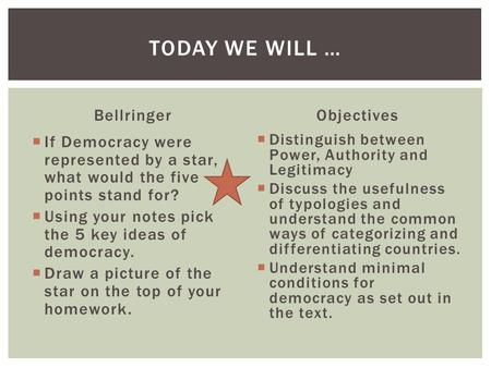 Today we will … Bellringer Objectives