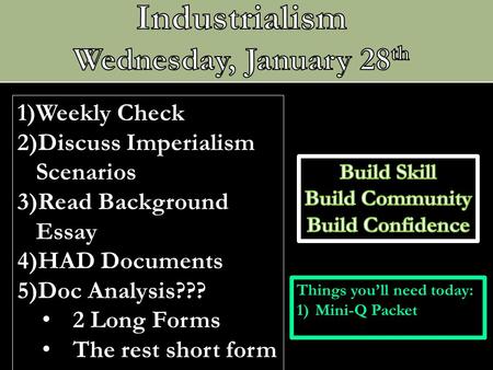 Industrialism Wednesday, January 28th Weekly Check