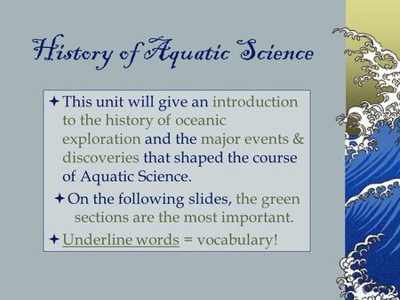 History of Aquatic Science