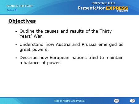 Objectives Outline the causes and results of the Thirty Years’ War.