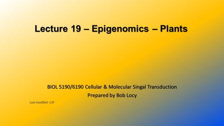 Lecture 19 – Epigenomics – Plants