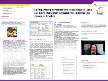 Linking Principal Preparation Experiences to Initial Licensure Elementary Experiences: Implementing Change in Practica Joy Stapleton, Kristen Cuthrell,