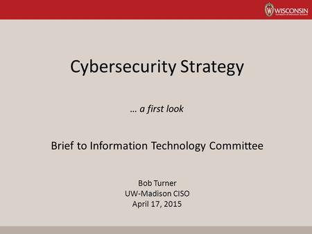 Cybersecurity Strategy … a first look