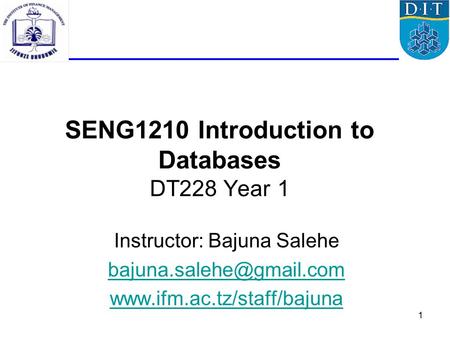 1 SENG1210 Introduction to Databases DT228 Year 1 Instructor: Bajuna Salehe
