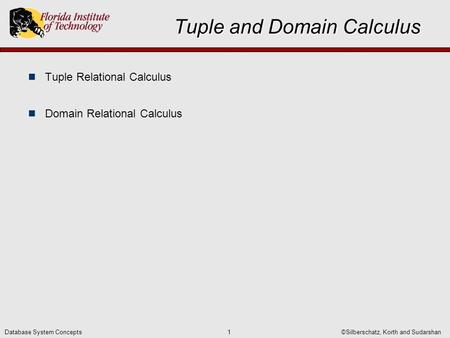 ©Silberschatz, Korth and Sudarshan1Database System Concepts Tuple and Domain Calculus Tuple Relational Calculus Domain Relational Calculus.