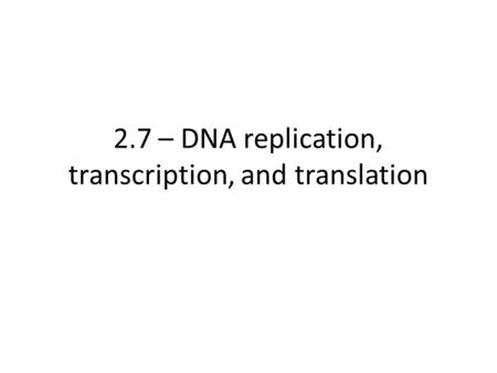 2.7 – DNA replication, transcription, and translation