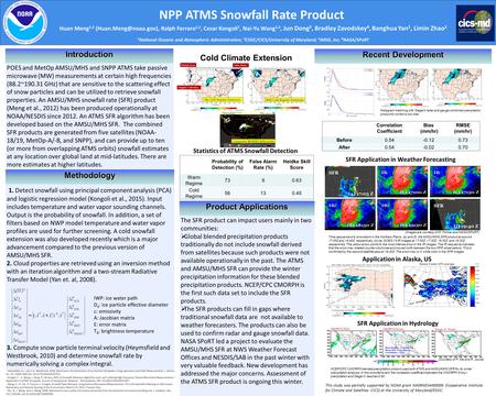 NPP ATMS Snowfall Rate Product POES and MetOp AMSU/MHS and SNPP ATMS take passive microwave (MW) measurements at certain high frequencies (88.2~190.31.
