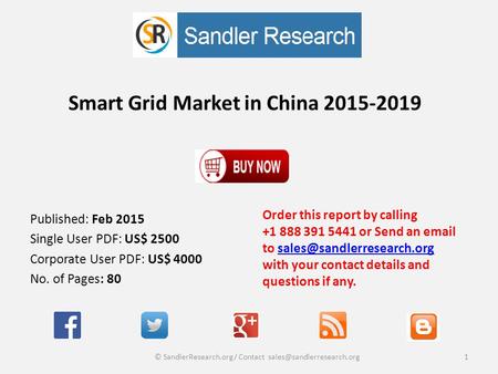 Smart Grid Market in China 2015-2019 Order this report by calling +1 888 391 5441 or Send an  to with your contact details.