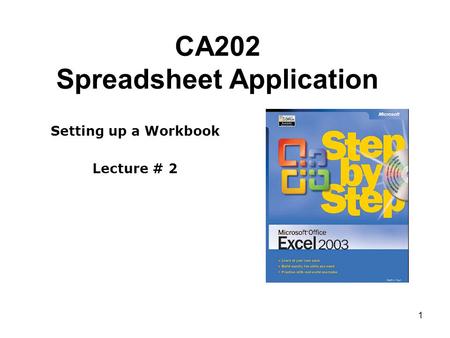 1 CA202 Spreadsheet Application Setting up a Workbook Lecture # 2.