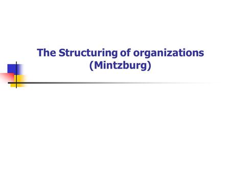 The Structuring of organizations (Mintzburg). 組織之五大組成要素 Strategic Apex Operation Core Middle Line Technostructure Support Staff Reference: Mintzberg,