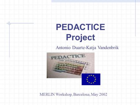 PEDACTICE Project Antonio Duarte-Katja Vandenbrik MERLIN Workshop, Barcelona, May 2002.