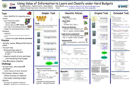 Using Value of Information to Learn and Classify under Hard Budgets Russell Greiner, Daniel Lizotte, Aloak Kapoor, Omid Madani Dept of Computing Science,