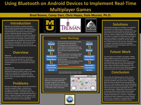 Using Bluetooth on Android Devices to Implement Real-Time Multiplayer Games Brad Boone, Corey Darr, Chris Hayes, Dale Musser, Ph.D. Introduction With the.
